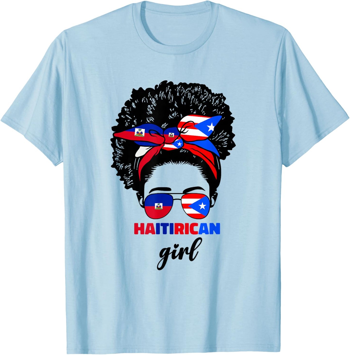 Half Haitian And Puerto Rican Rico Haiti Flag Girl Women Mix T-Shirt - T-Shirt | Light Blue