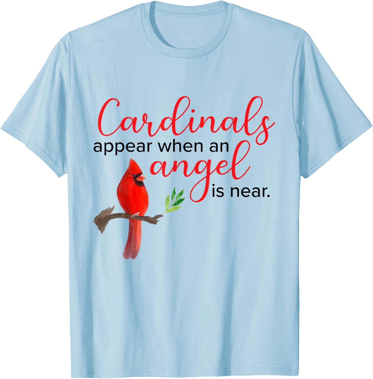 Red Cardinal Bird Angel Memorial Love Design T-Shirt - T-Shirt | Light Blue