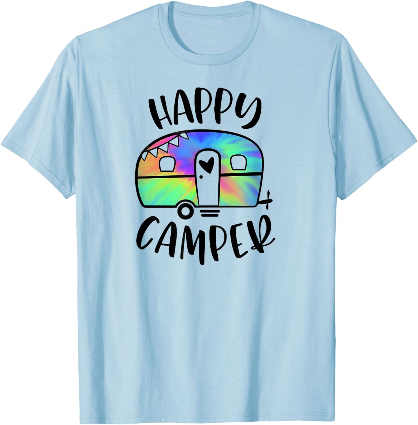 Happy Camper Trendy Tie-Dye Camping Adventure T-Shirt - T-Shirt | Light Blue