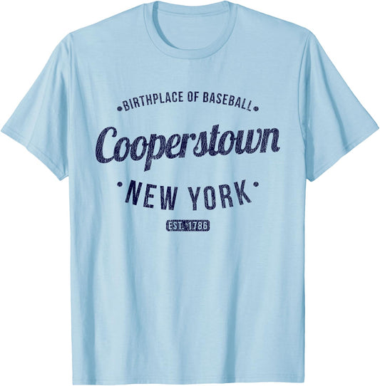 New York Vintage Minimalist Retro Souvenir NY Cooperstown T-Shirt - T-Shirt | Light Blue