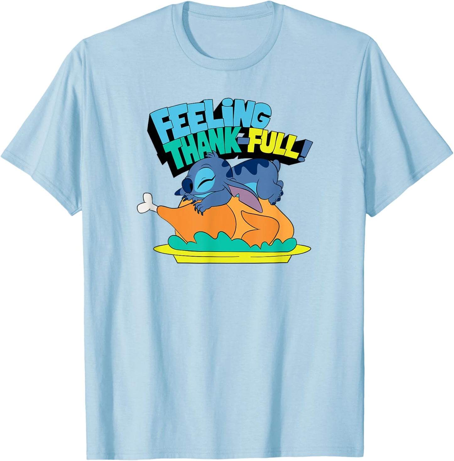 Amazon Essentials Stitch Thanksgiving Turkey Feeling Thank-full T-Shirt - T-Shirt | Light Blue