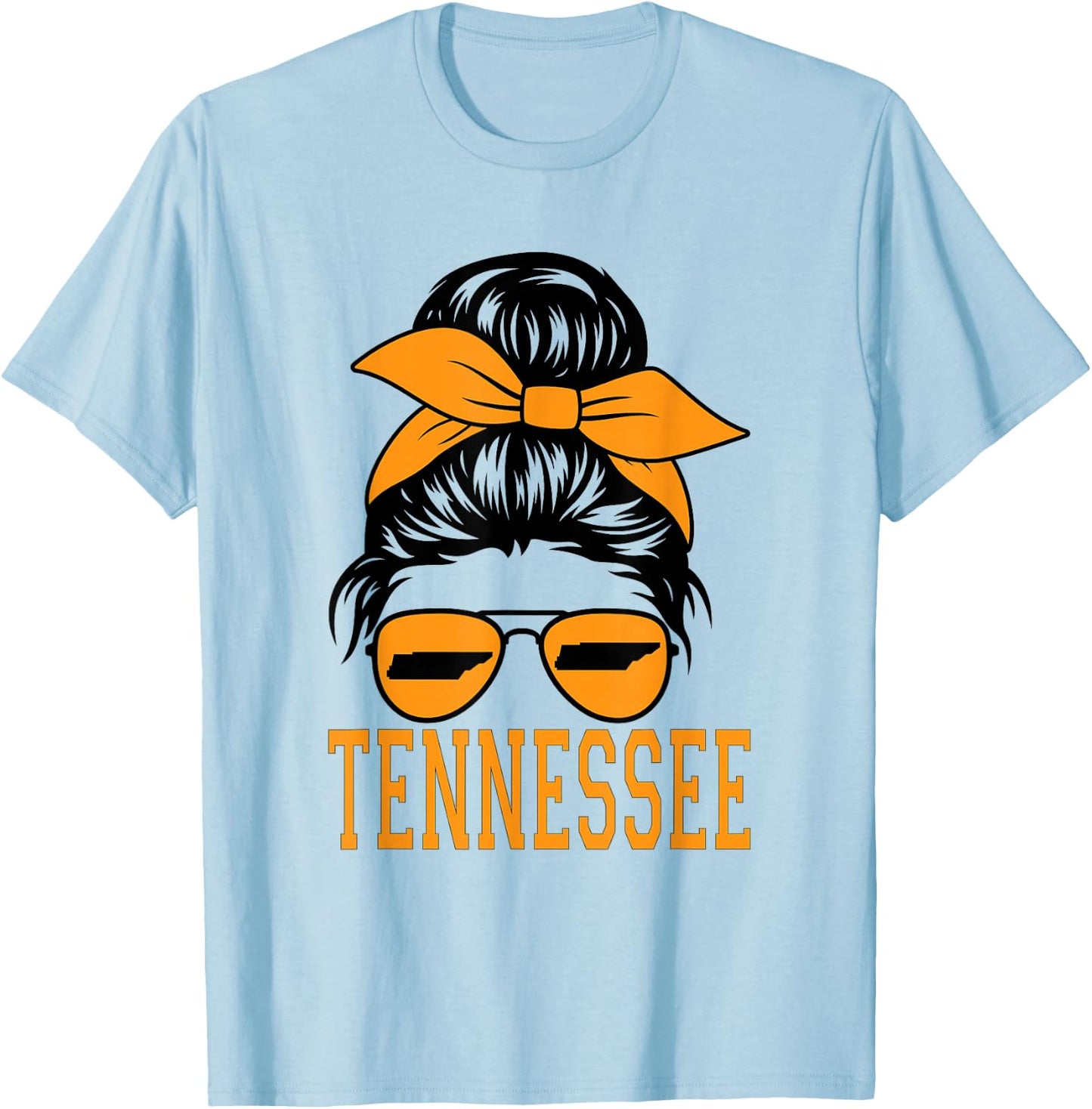Tennessee State Women Tennessee Game Day Messy Bun TN T-Shirt - T-Shirt | Light Blue