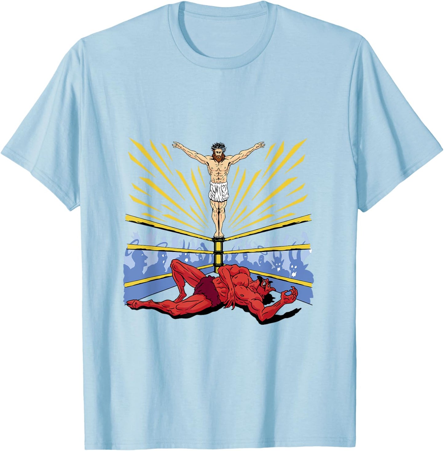Jesus Wrestling Satan T-Shirt - T-Shirt | Light Blue