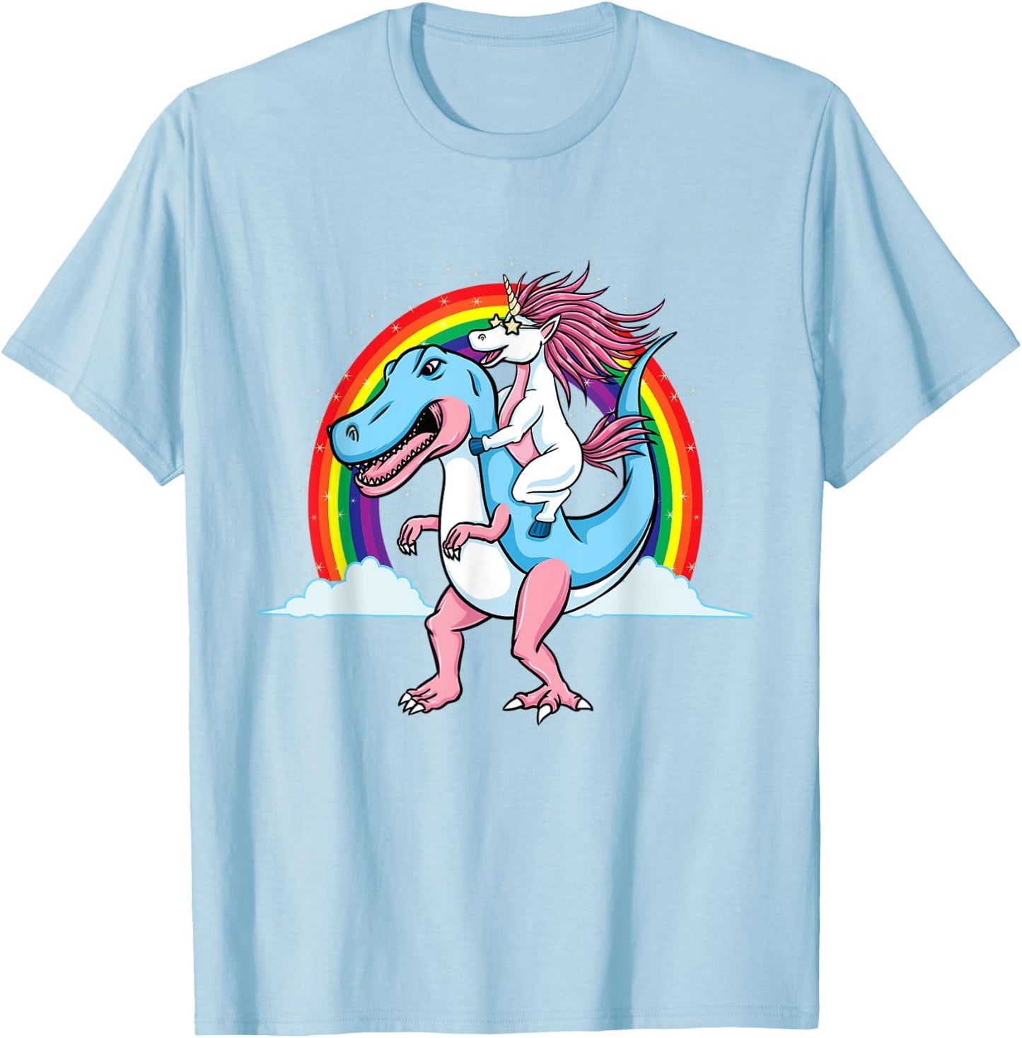 Unicorn Riding Trans Pride Dinosaur Transgender T-Shirt - T-Shirt | Light Blue