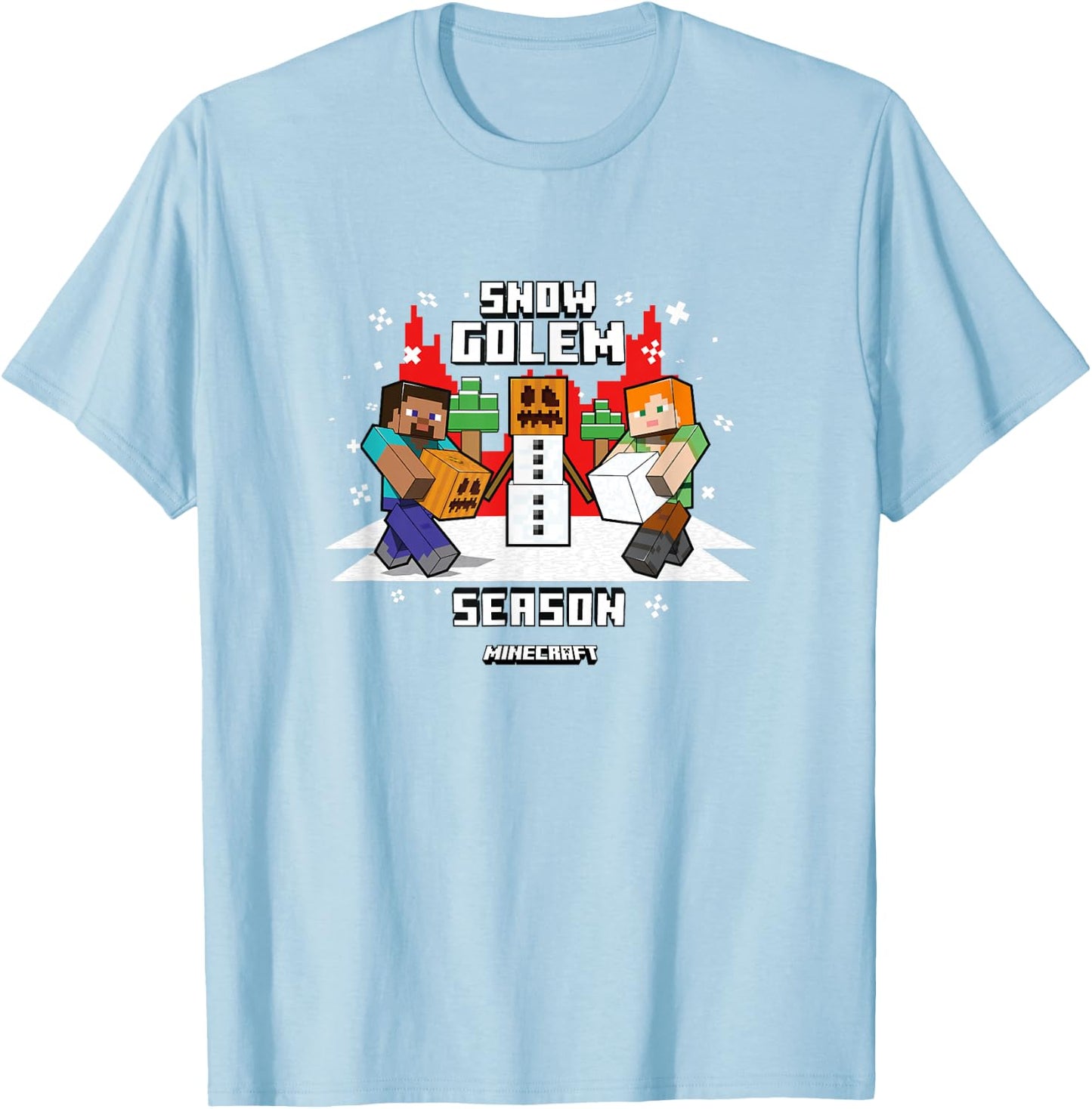 Minecraft Christmas Snow Golem Season Steve & Alex Shot T-Shirt - T-Shirt | Light Blue