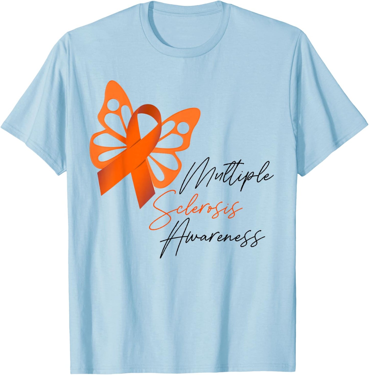 MS Orange Ribbon Butterfly Multiple Sclerosis Awareness T-Shirt - T-Shirt | Light Blue