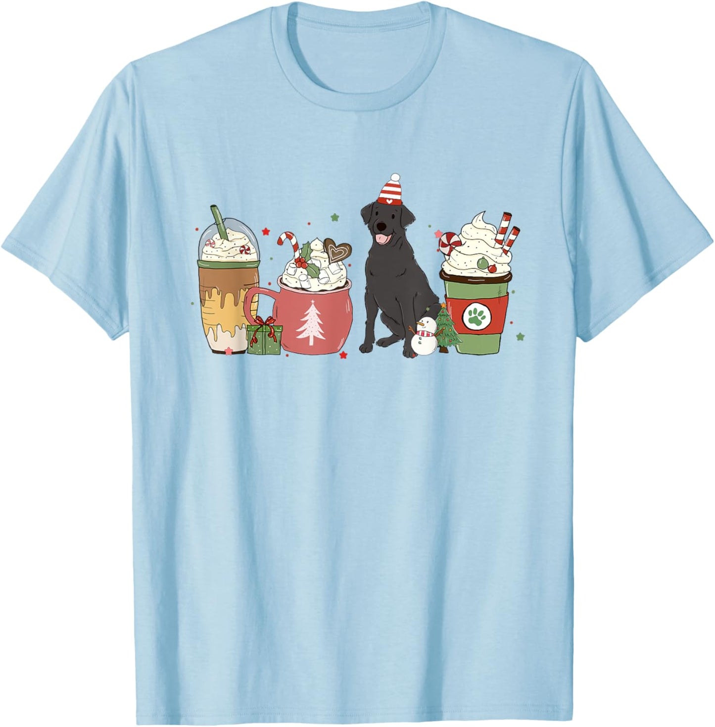 Black Lab Coffee Latte Winter Christmas Dog Mom Holiday Women Kids T-Shirt - T-Shirt | Light Blue