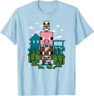 Minecraft Farm Animal Stack Poster T-Shirt - T-Shirt | Light Blue