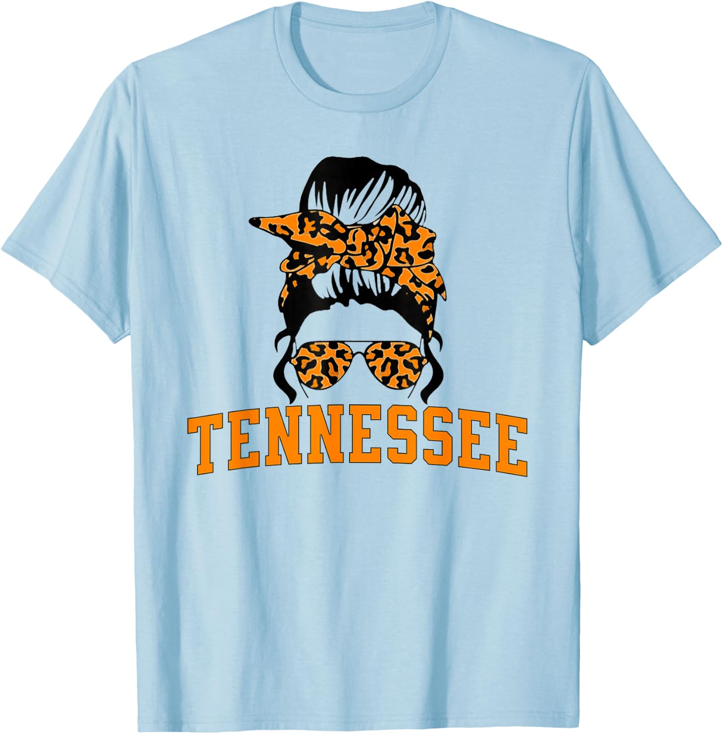 Tennessee State Women's Kids TN Orange Fan Messy Bun Hair T-Shirt - T-Shirt | Light Blue