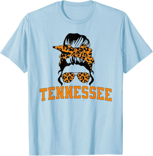 Tennessee State Women's Kids TN Orange Fan Messy Bun Hair T-Shirt - T-Shirt | Light Blue