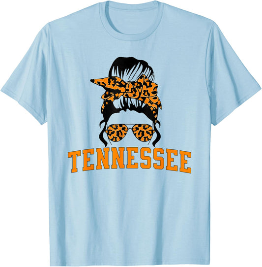 Tennessee State Women's Kids TN Orange Fan Messy Bun Hair T-Shirt - T-Shirt | Light Blue