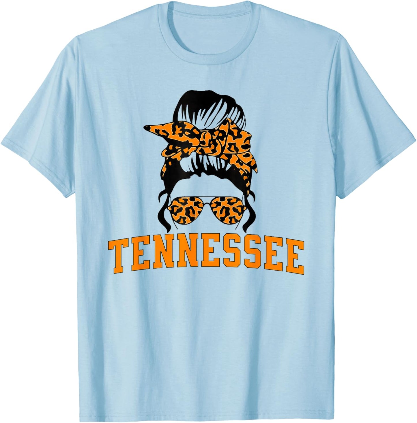 Tennessee State Women's Kids TN Orange Fan Messy Bun Hair T-Shirt - T-Shirt | Light Blue