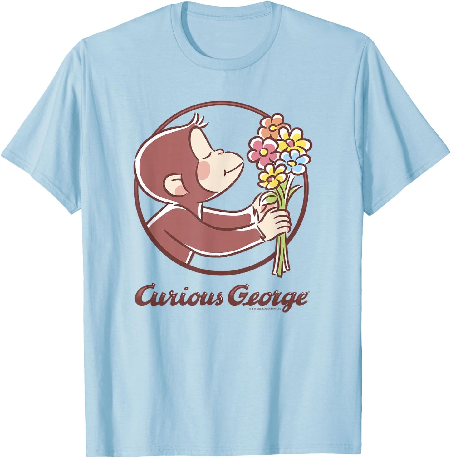Curious George Flower Bouquet Poster T-Shirt - T-Shirt | Light Blue