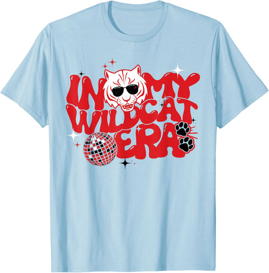 In My Wildcat Era Go Wildcats Groovy School Spirit Mascot T-Shirt - T-Shirt | Light Blue