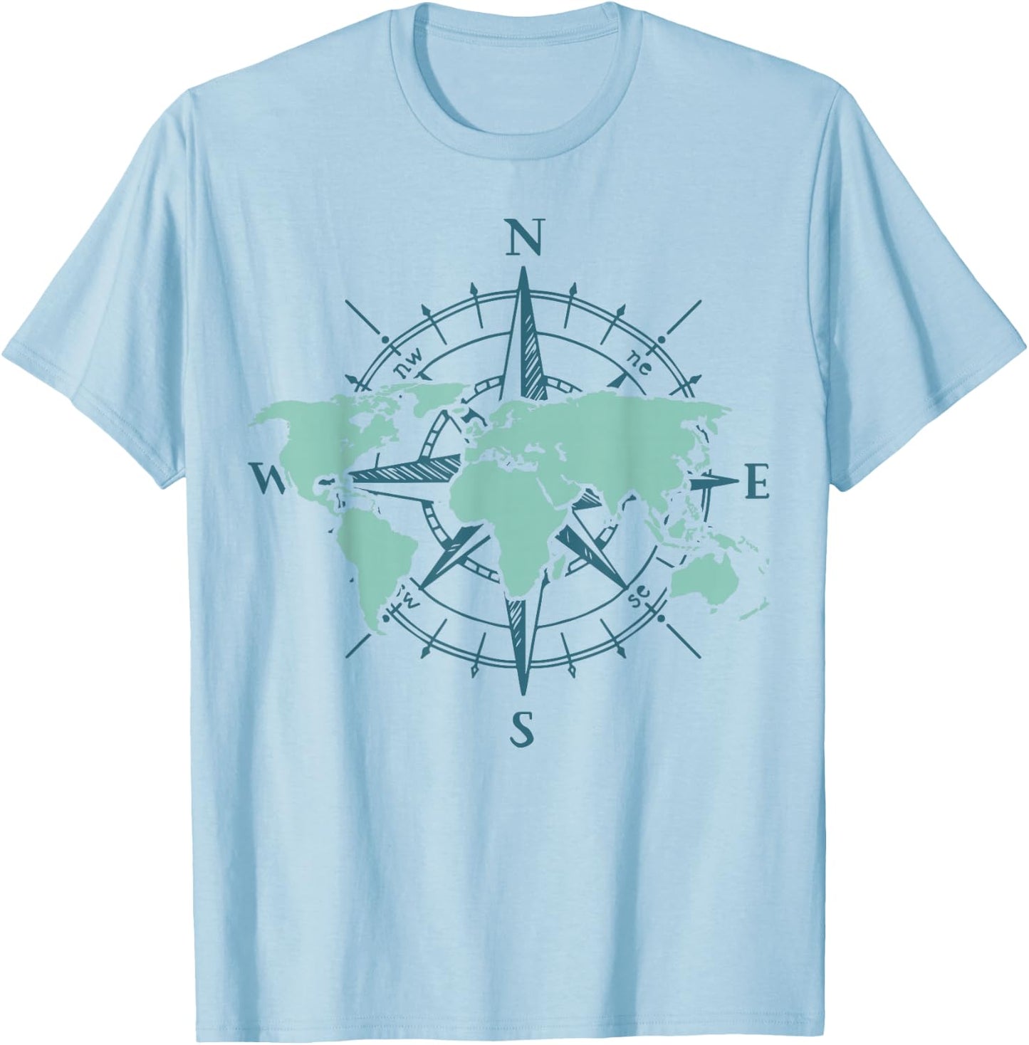 Travel Compass World Travel Map Globe World Map T-Shirt - T-Shirt | Light Blue