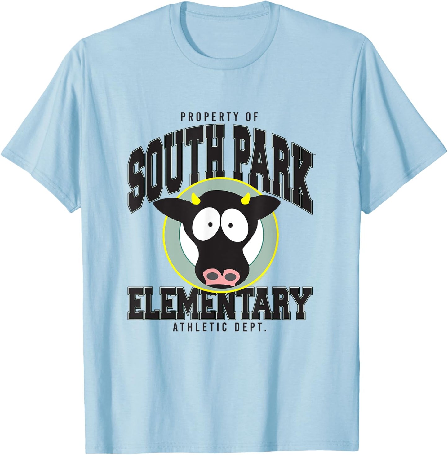 South Park Elementary Cow School Logo and Mascot Cartoon T-Shirt - T-Shirt | Light Blue
