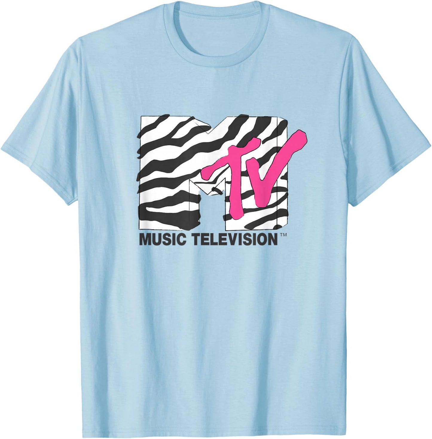 MTV Music Television Retro Eighties Neon Zebra Print Logo T-Shirt - T-Shirt | Light Blue