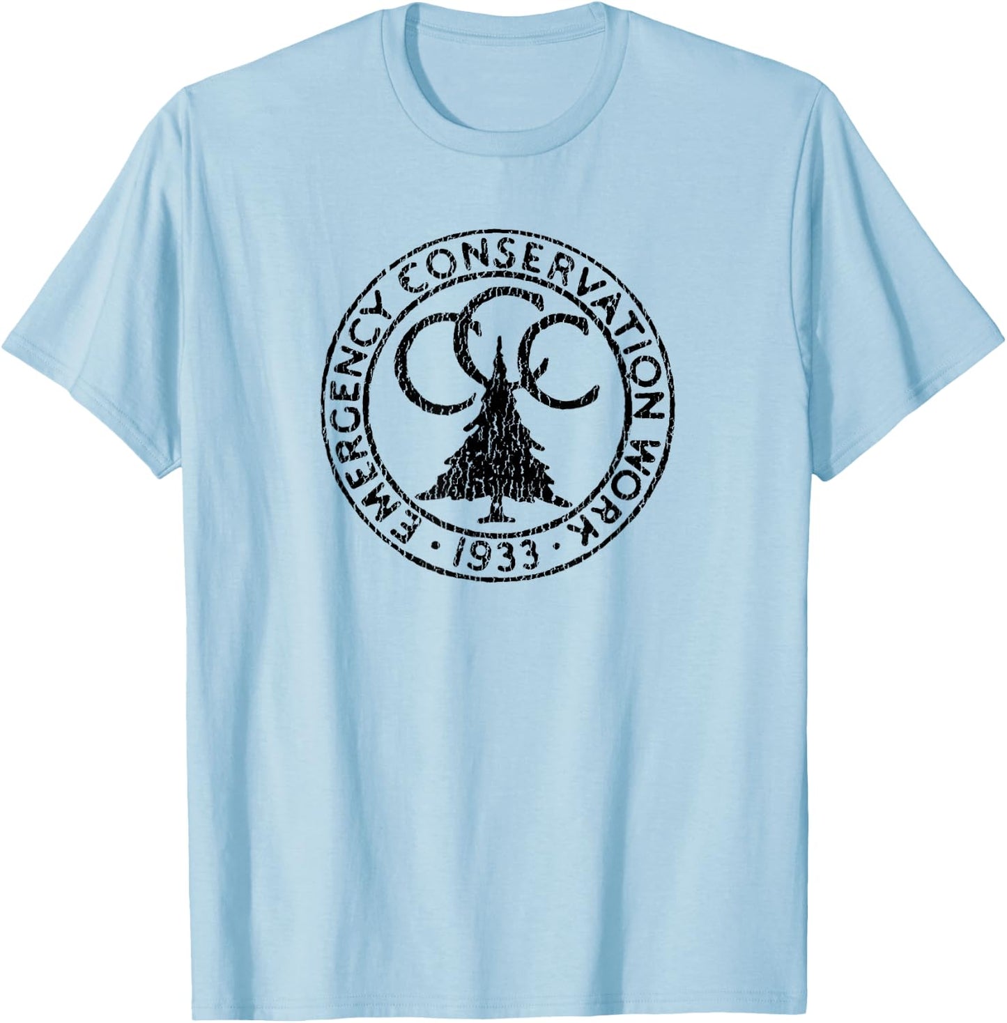 Giant Step Design Co. Civilian Conservation Corps CCC Logo Retro Distressed T-Shirt - T-Shirt | Light Blue