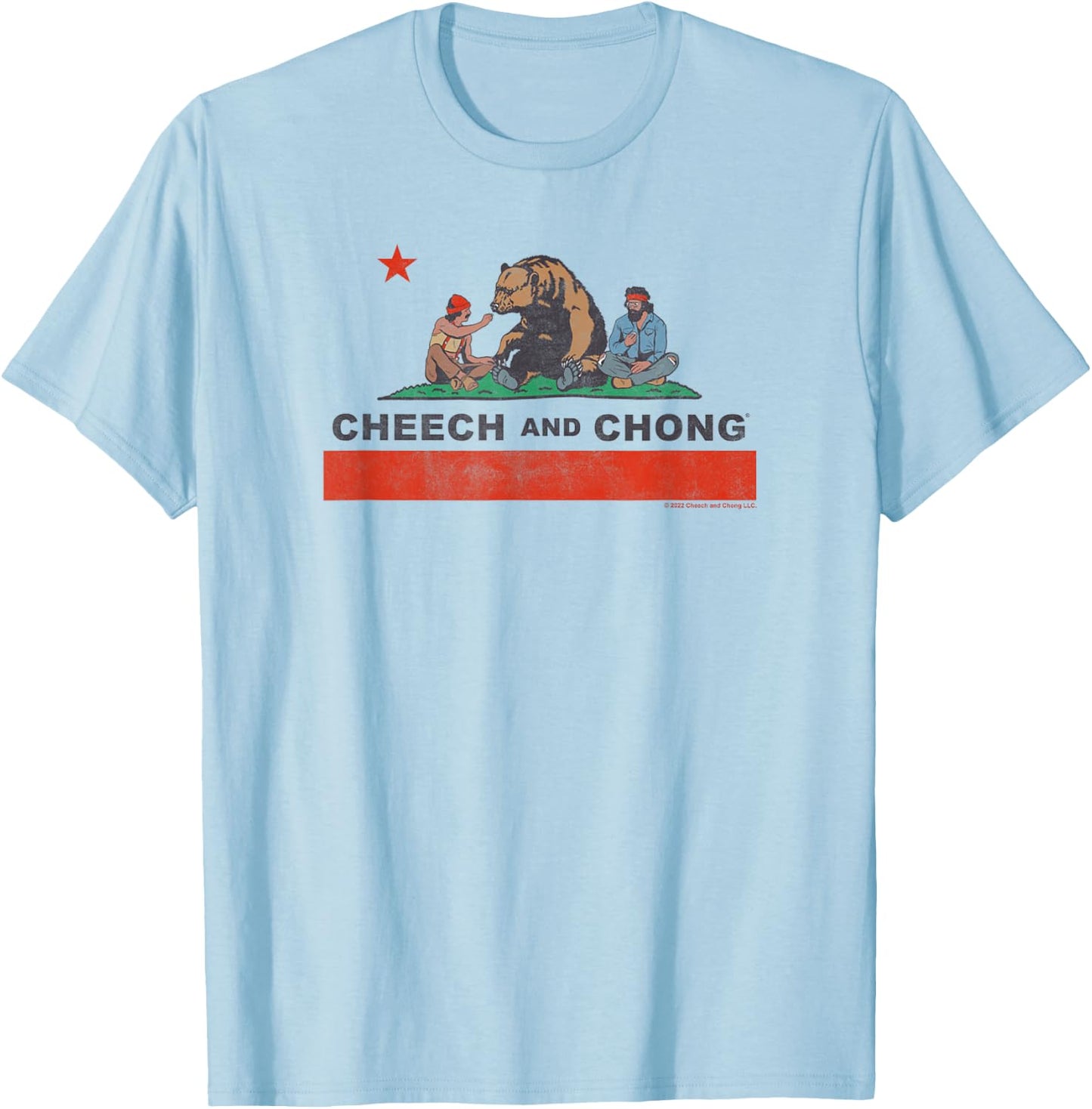 Cheech & Chong Chilling In California Republic Flag V3 T-Shirt - T-Shirt | Light Blue