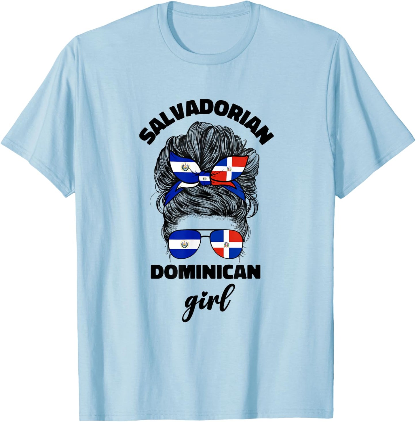 Half Dominican And Salvadorian El Salvador Flag Girl Women T-Shirt - T-Shirt | Light Blue