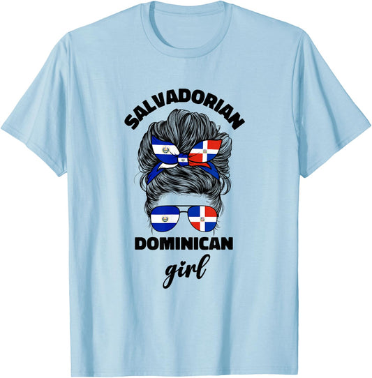 Half Dominican And Salvadorian El Salvador Flag Girl Women T-Shirt - T-Shirt | Light Blue
