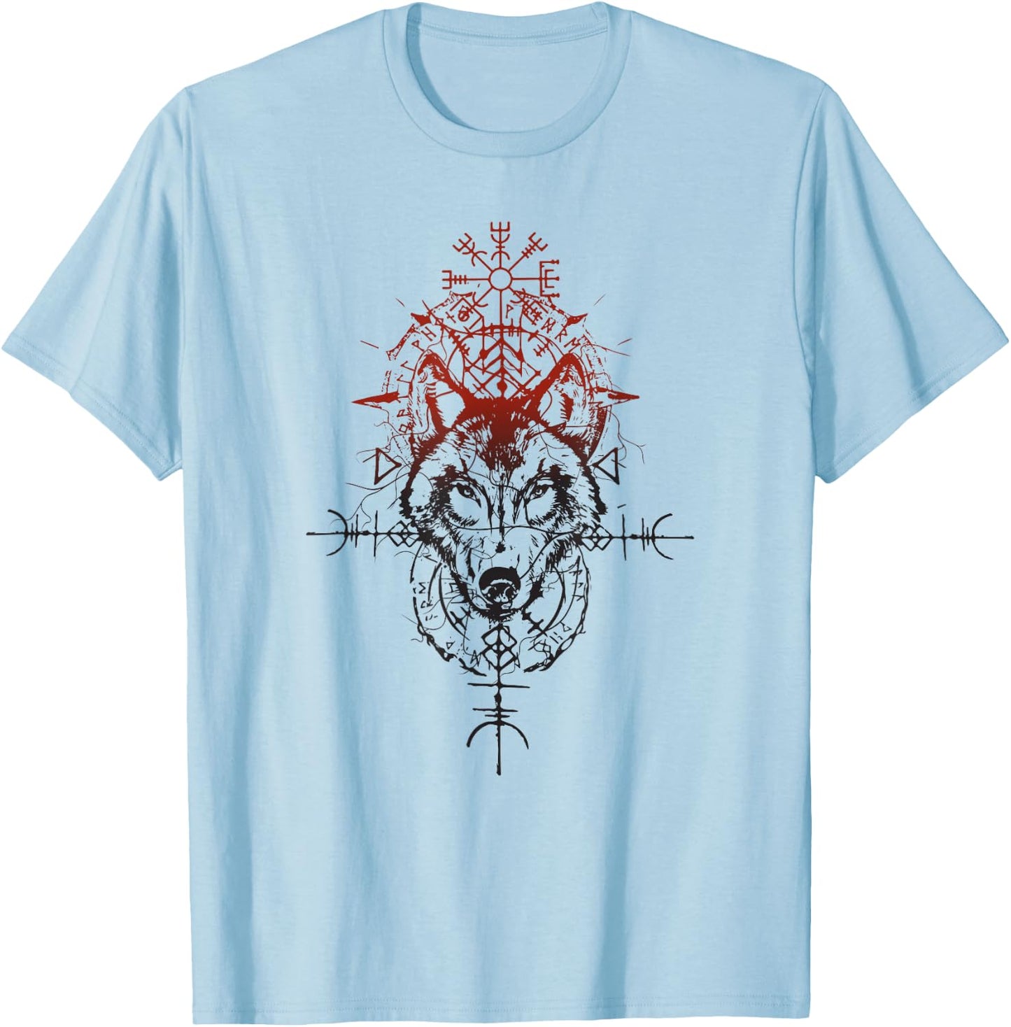 Walhalla Wolf Odin Runes Symbols Nordic Compass Viking T-Shirt - T-Shirt | Light Blue