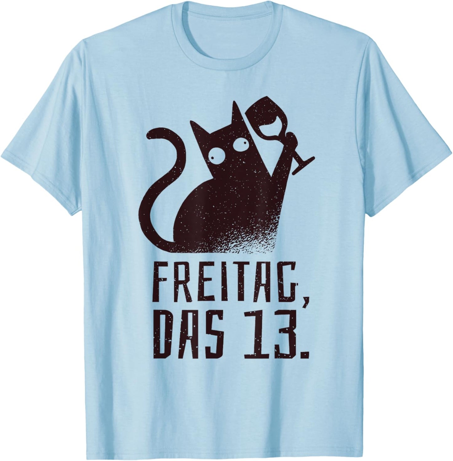 Friday the 13th Cat with Wine Saying for Wine Drinkers T-Shirt - T-Shirt | Light Blue