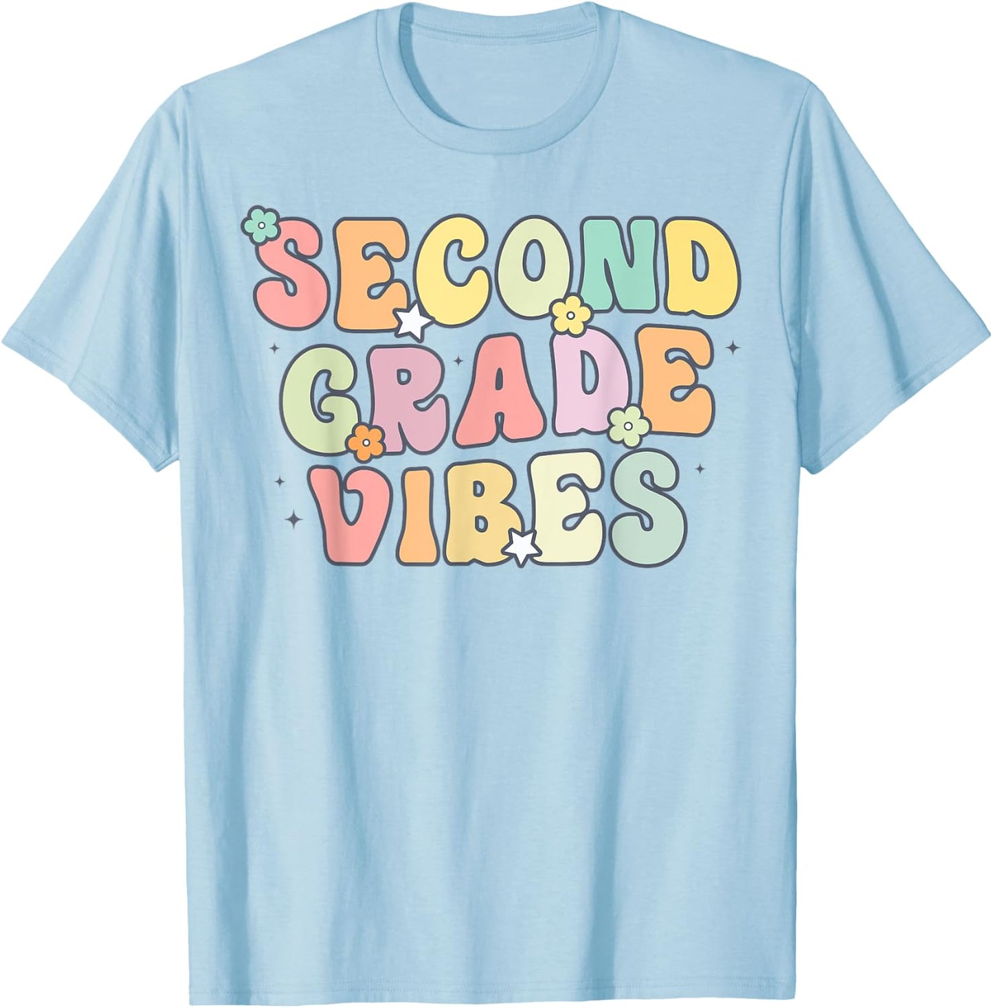 Second Grade Vibes Retro 2nd Grade Teacher 1st Day Of School T-Shirt - T-Shirt | Light Blue