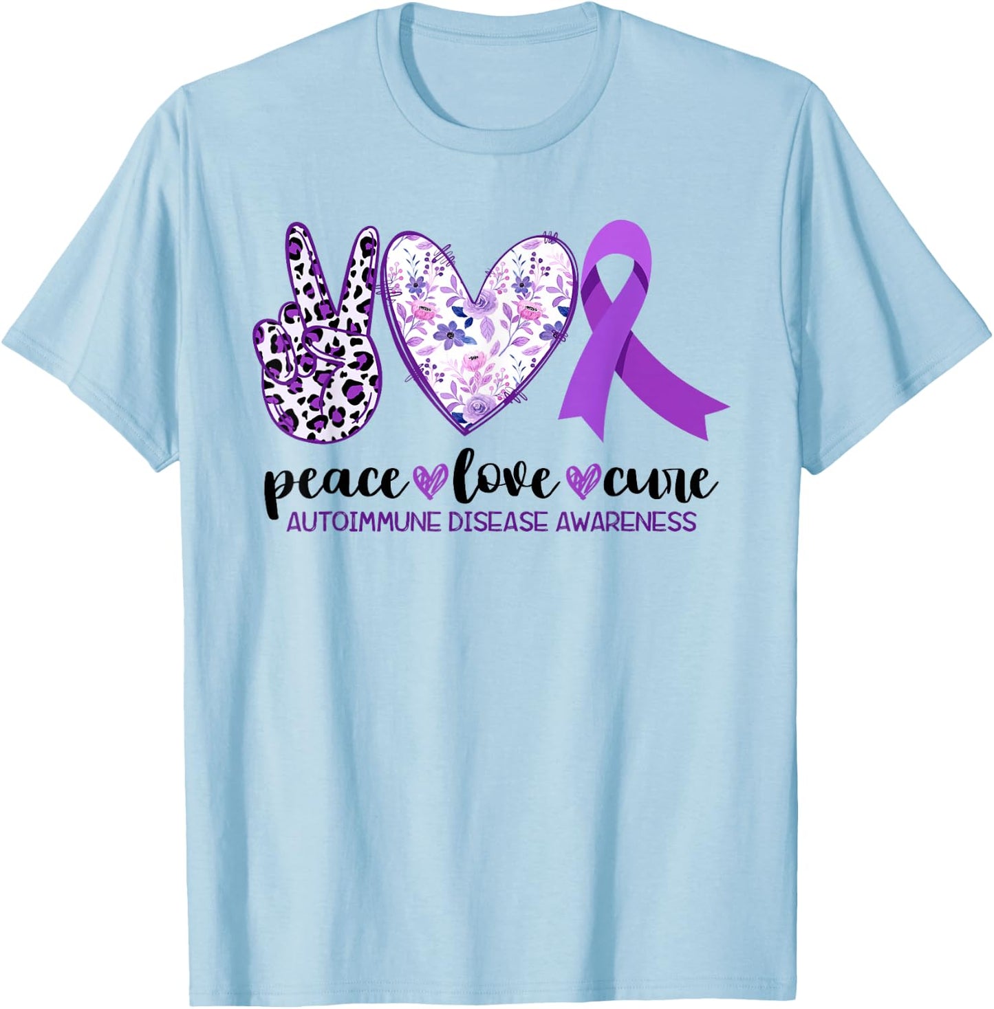 Peace Love Cure Autoimmune Disease Awareness Month T-Shirt - T-Shirt | Light Blue