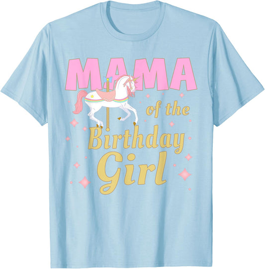 Mama Carousel Party 1st First Birthday Girl Family Matching T-Shirt - T-Shirt | Light Blue