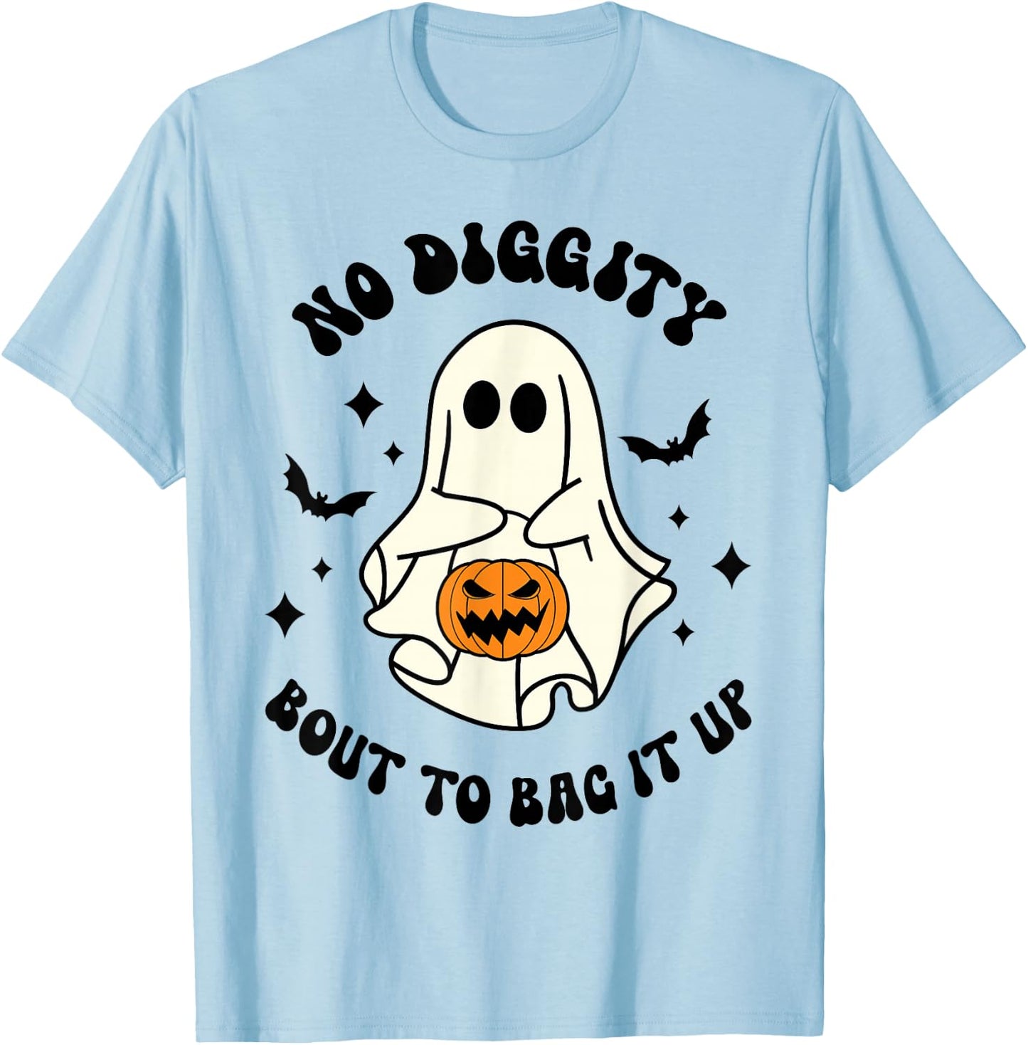 Halloween Ghost No Diggity Bout To Bag It Up Funny T-Shirt - T-Shirt | Light Blue