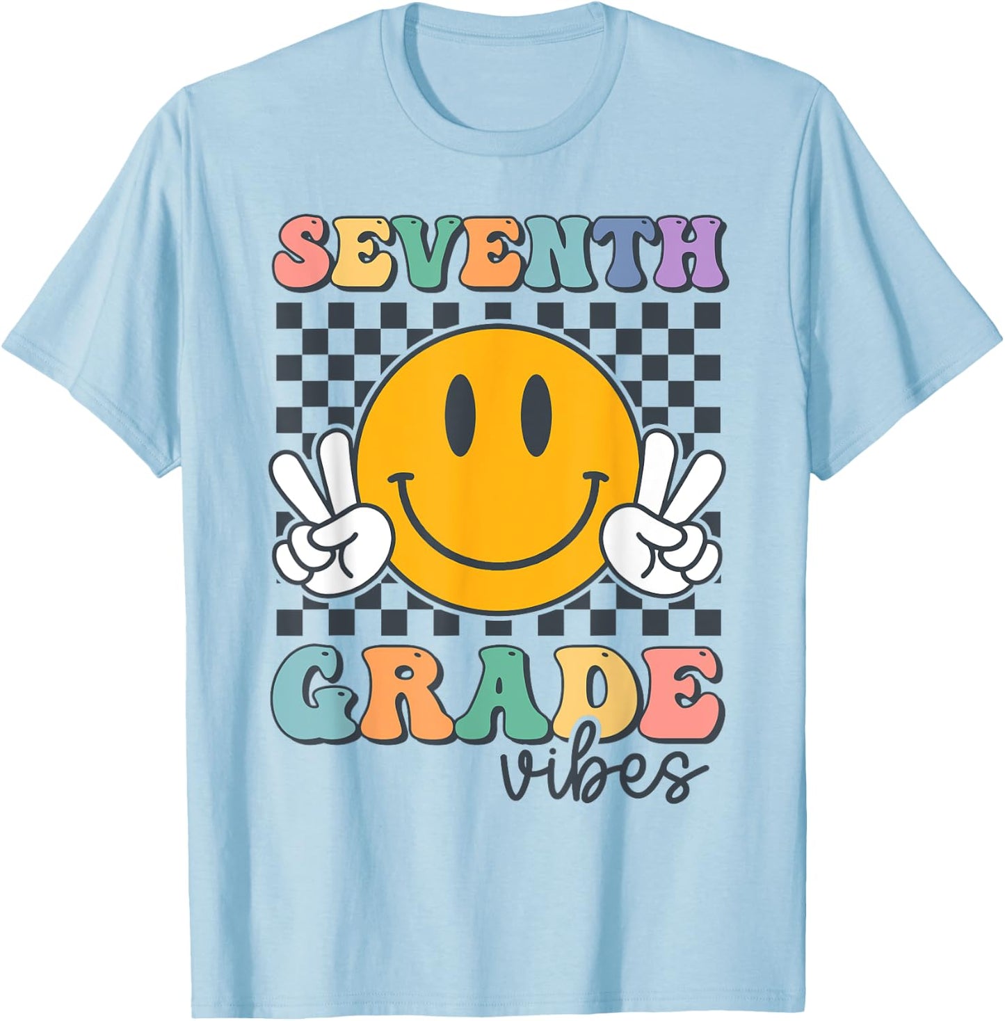 Seventh Grade Vibes Cute Smile Back To School 7th Grade Team T-Shirt - T-Shirt | Light Blue
