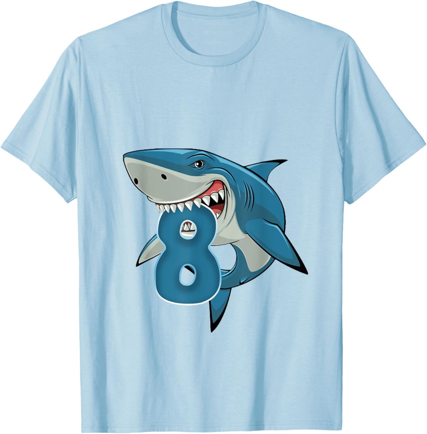 Boy 8th Birthday Shark 8 Year Old Birthday Shark Theme Party T-Shirt - T-Shirt | Light Blue