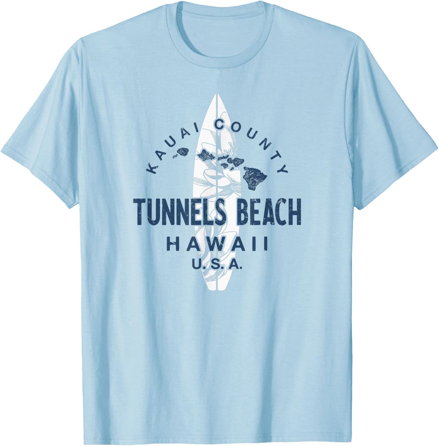Tunnels Beach Kauai Hawaii Vintage Surfing Women Kids T-Shirt - T-Shirt | Light Blue
