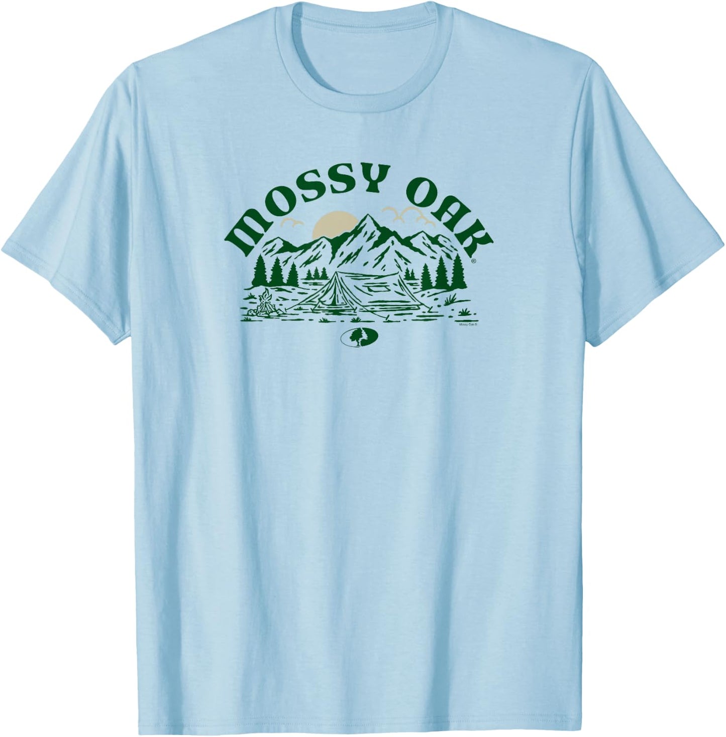 Mossy Oak Camping Retro Mountain Landscape Logo T-Shirt - T-Shirt | Light Blue