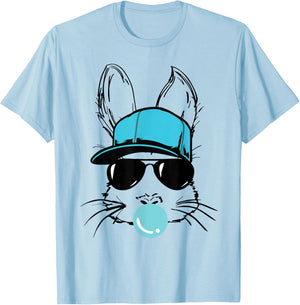 Bunny Face With Hat Sunglasses Bubble Gum Easter Day Boy Kid T-Shirt - T-Shirt | Light Blue