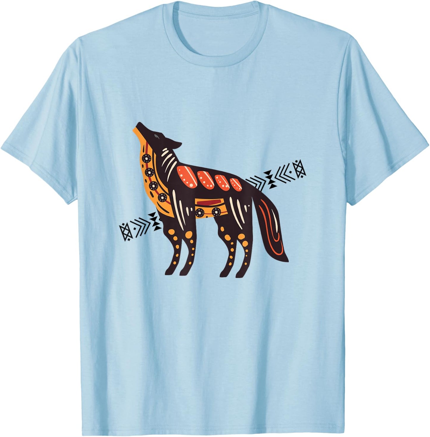 Native American Indian Coyote Wolf Tribal Style Southwest T-Shirt - T-Shirt | Light Blue