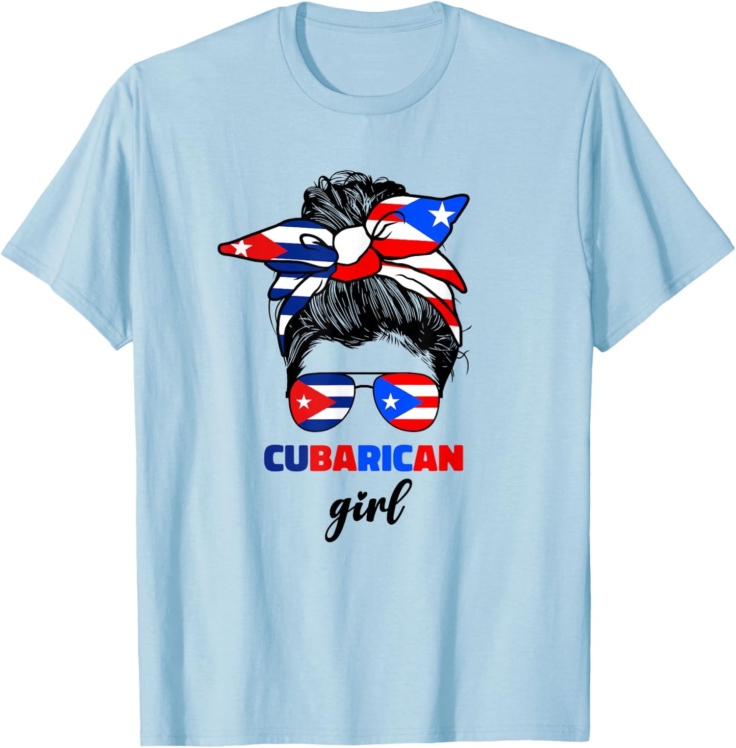 Half Cuban And Puerto Rican Rico Cuba Flag Cubarican Girl T-Shirt - T-Shirt | Light Blue