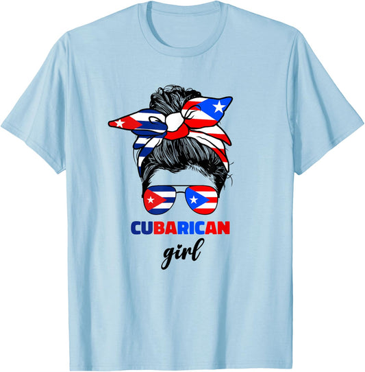 Half Cuban And Puerto Rican Rico Cuba Flag Cubarican Girl T-Shirt - T-Shirt | Light Blue