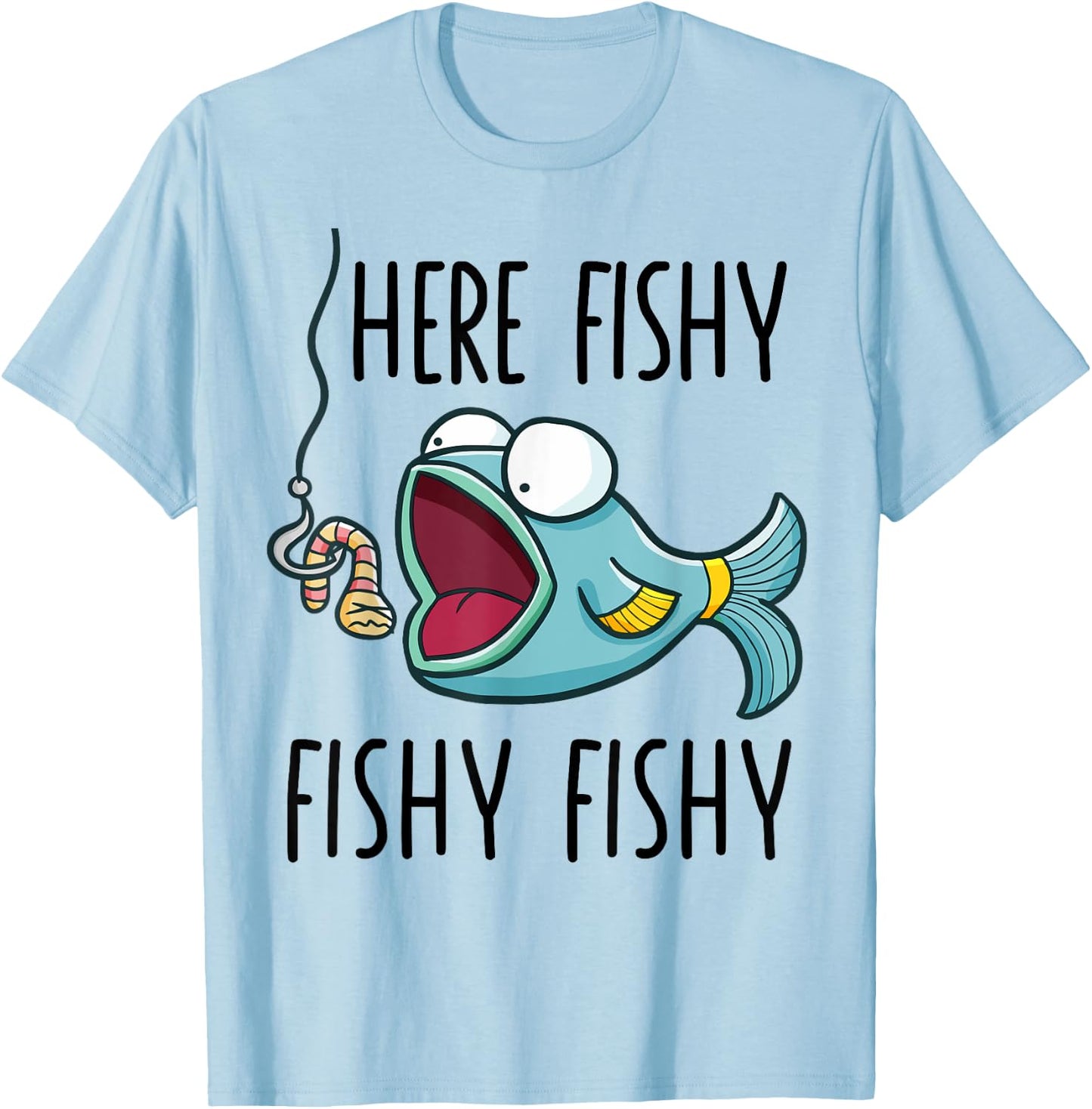 Here-Fishy Shirt Kids Toddler Boys Girls Funny Fishing T-Shirt - T-Shirt | Light Blue