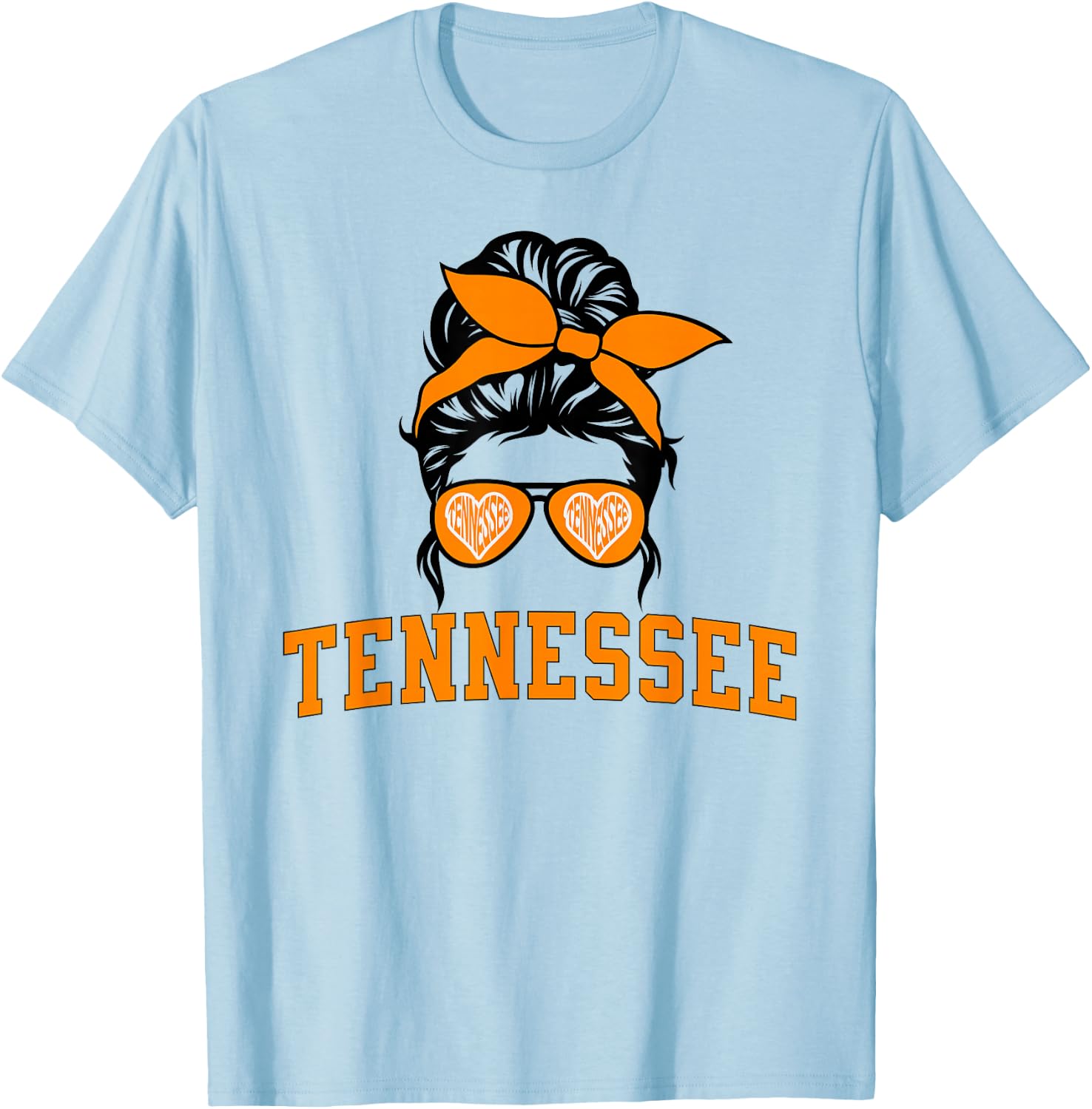 Tennessee State Women's Kids TN Orange Fan Messy Bun Hair T-Shirt - T-Shirt | Light Blue