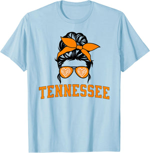 Tennessee State Women's Kids TN Orange Fan Messy Bun Hair T-Shirt - T-Shirt | Light Blue