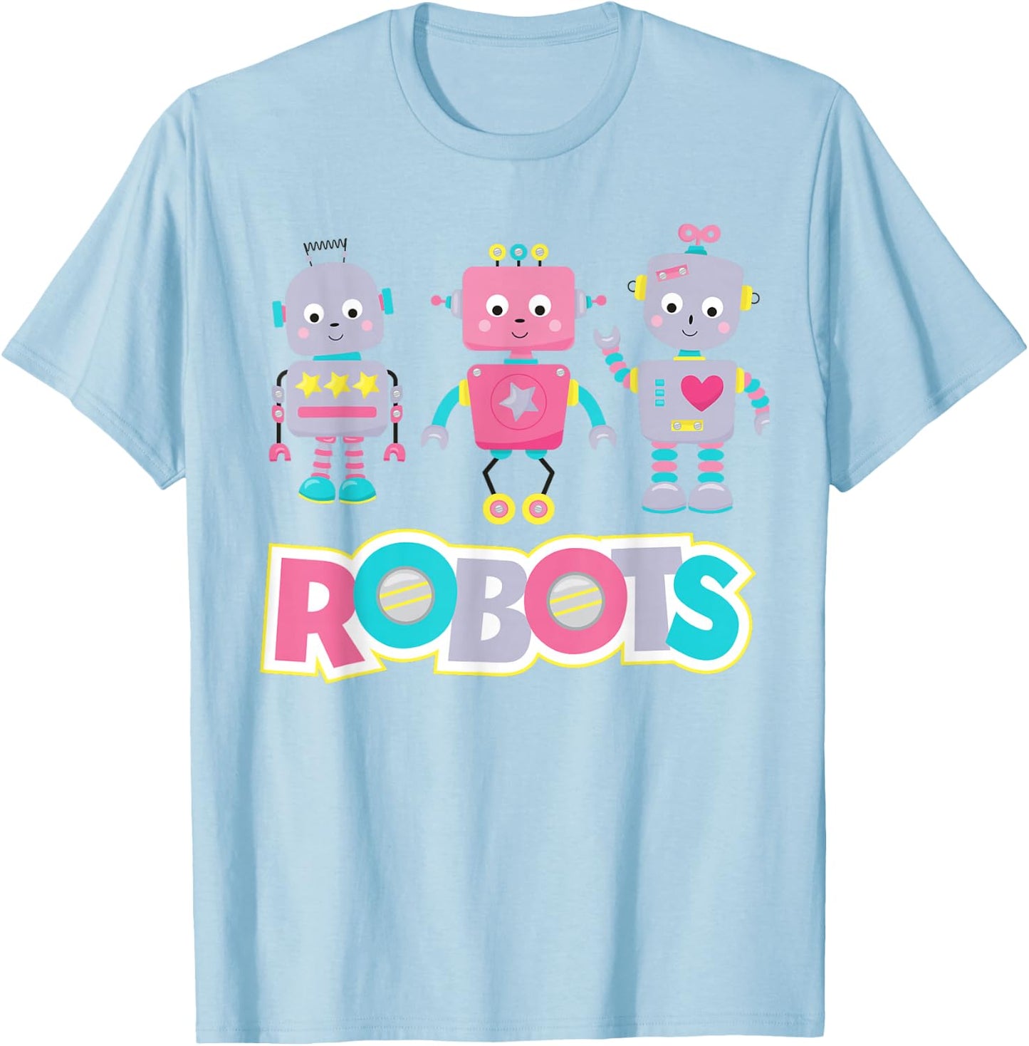 Cute Cartoon Shirt for Kids Girl T Shirt Robot T-Shirt - T-Shirt | Light Blue