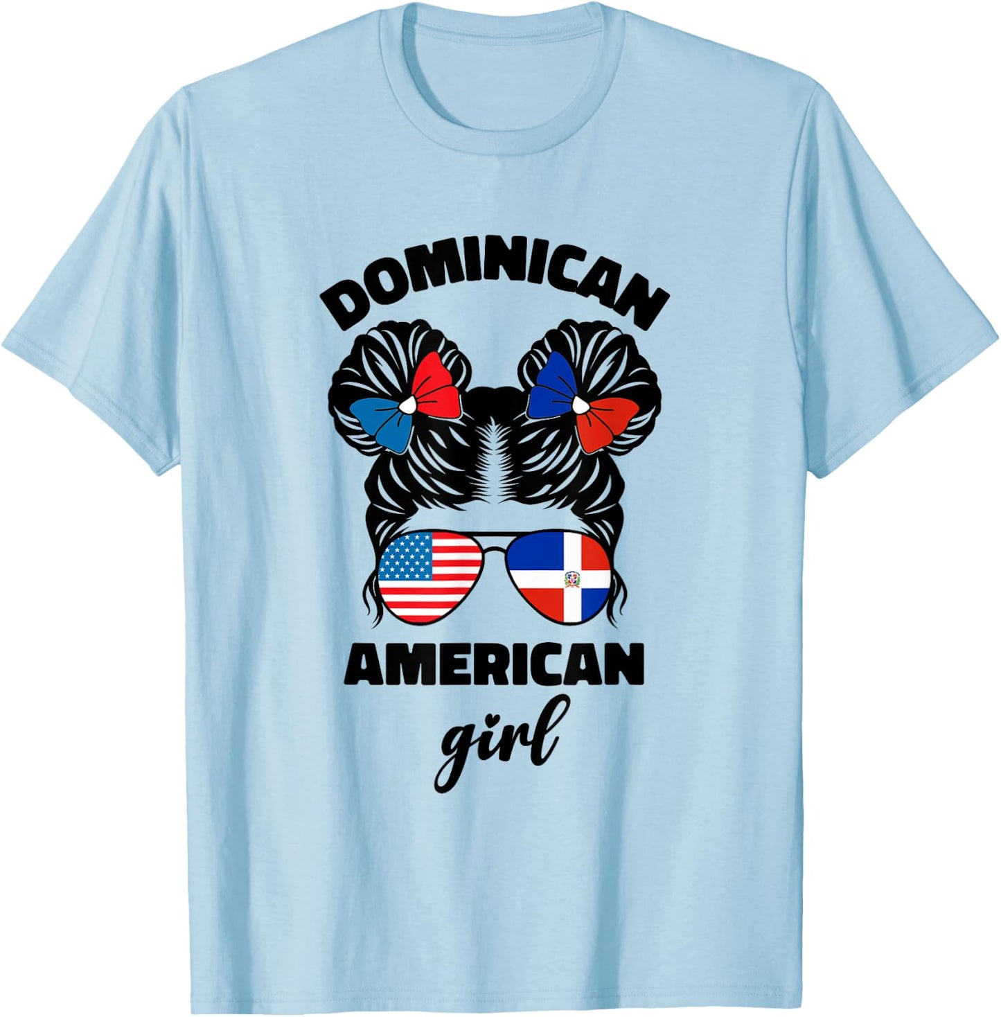 Half Dominican and American Dominicana USA Flag Kids Girl T-Shirt - T-Shirt | Light Blue