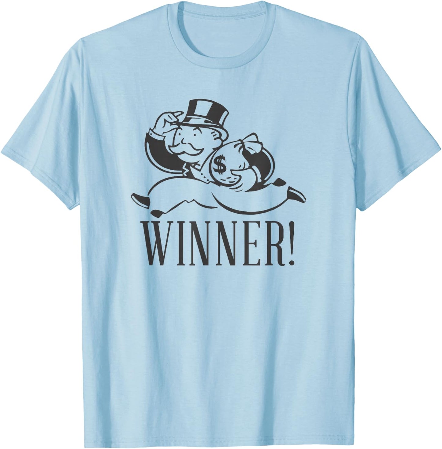 Monopoly Mr. Monopoly Winner! Classic Running Money Bag Logo T-Shirt - T-Shirt | Light Blue