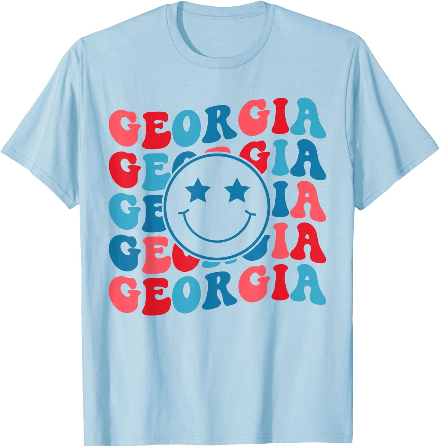 Retro Groovy Georgia Girl Georgia Proud American Flag T-Shirt - T-Shirt | Light Blue