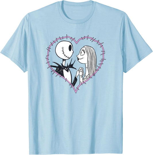 Disney The Nightmare Before Christmas Jack & Sally Heart T-Shirt - T-Shirt | Light Blue