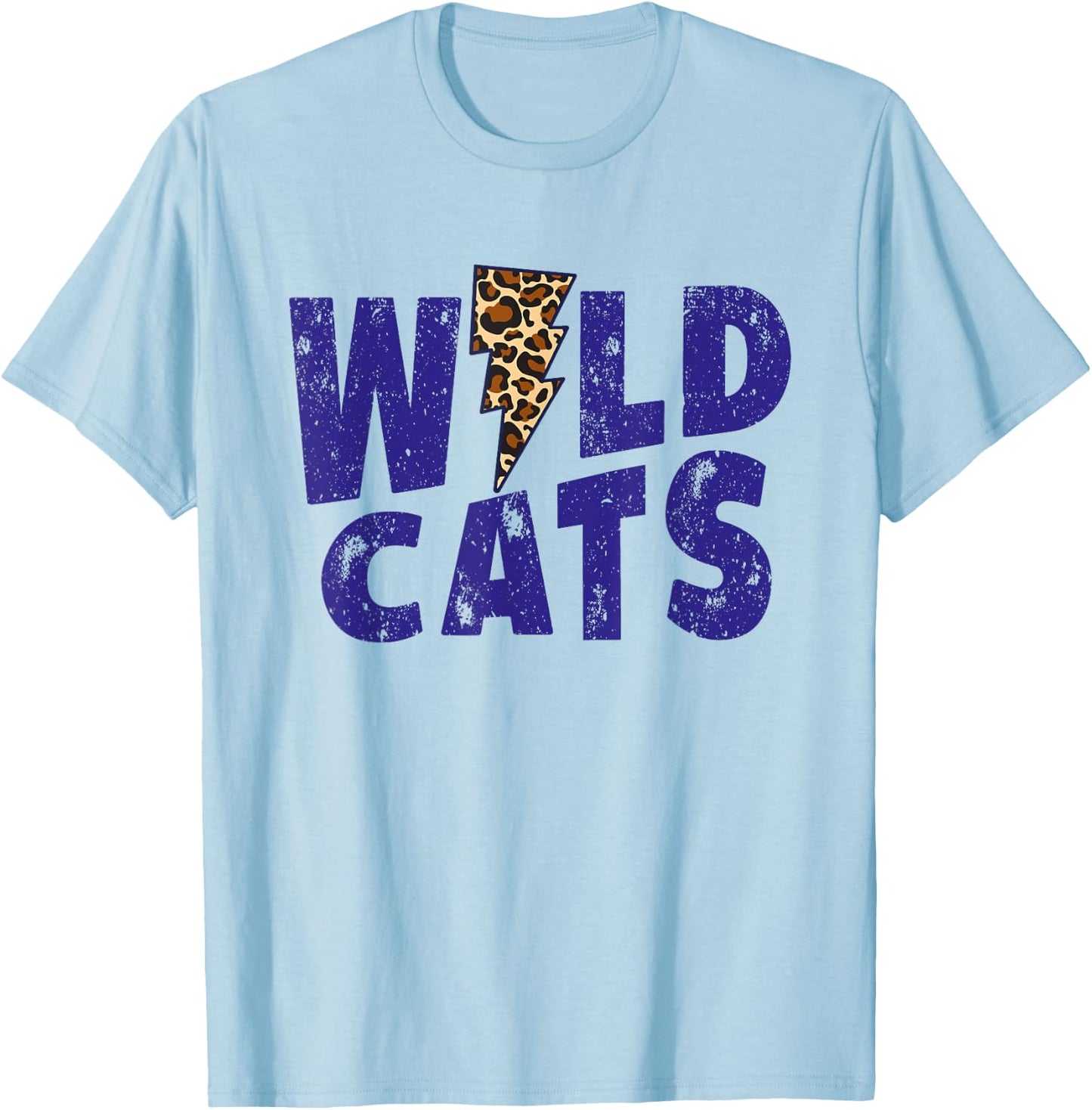 Wildcats Leopard Print Lightning Sign Cheetah Distressed T-Shirt - T-Shirt | Light Blue
