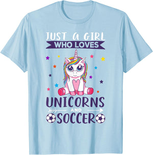 Just A Girl Who Loves Unicorns And Soccer T-Shirt - T-Shirt | Light Blue