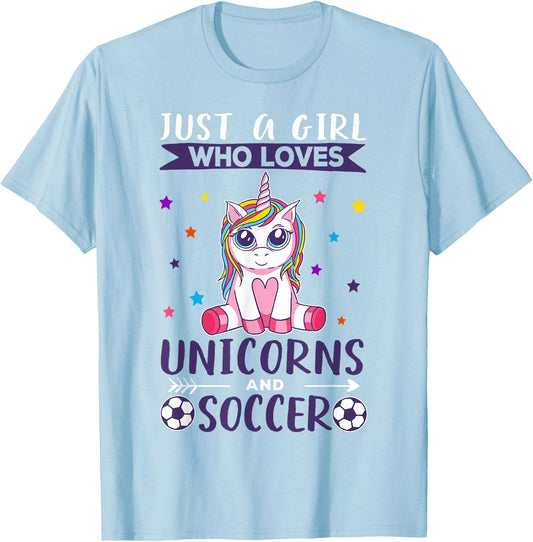 Just A Girl Who Loves Unicorns And Soccer T-Shirt - T-Shirt | Light Blue